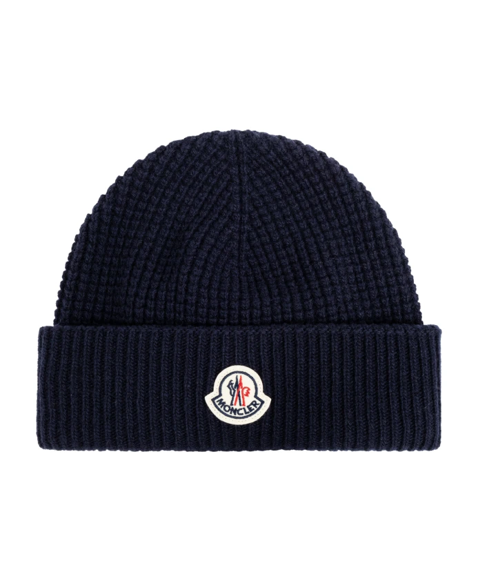 

Шерстяная шапка с логотипом Moncler, синий