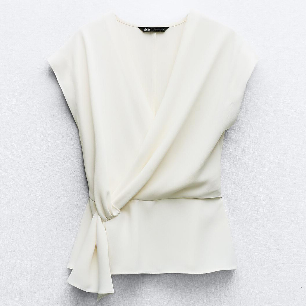 

Топ Zara Crepe With Knot, экрю