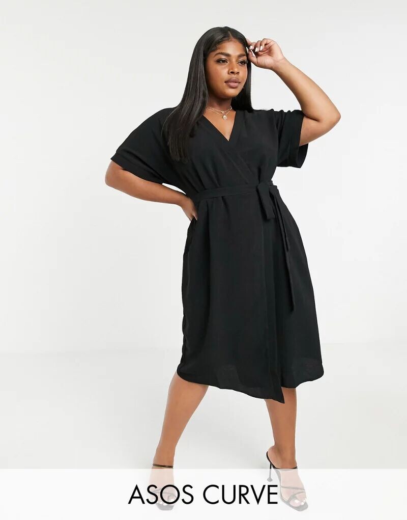 

Черное платье миди с запахом ASOS DESIGN Curve