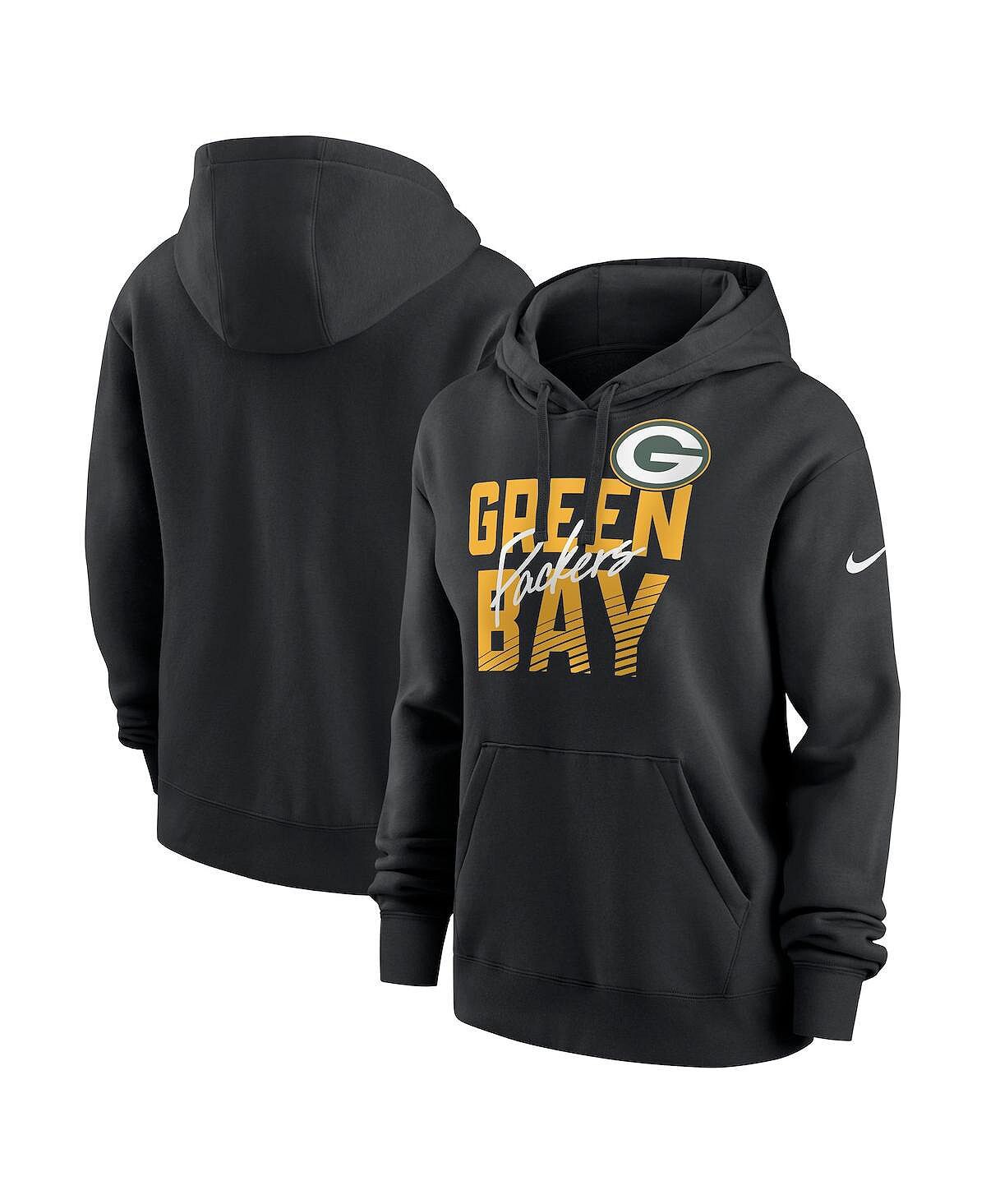 

Женский флисовый пуловер с капюшоном Green Bay Packers Wordmark Club черного цвета Nike, черный