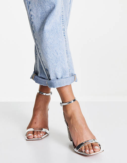 

Серебристые босоножки на узком каблуке с украшением ASOS DESIGN Nora