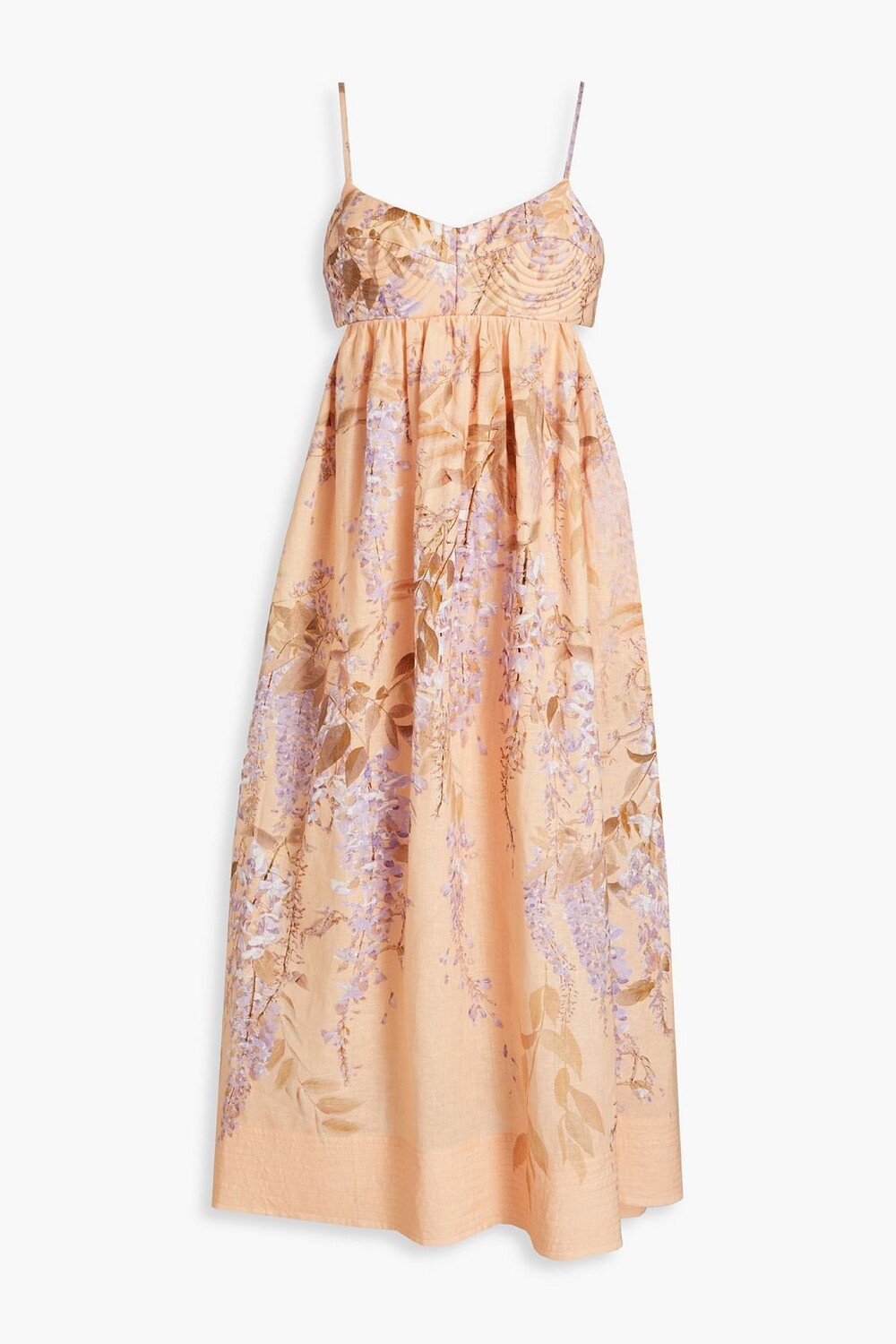 

Стеганое льняное платье мини с вырезом ZIMMERMANN, персиковый