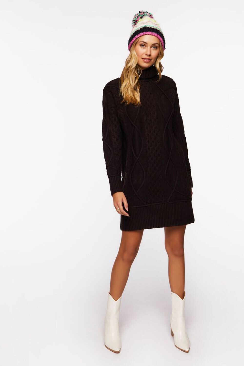

Мини-платье косой вязки с водолазкой Forever 21, черный