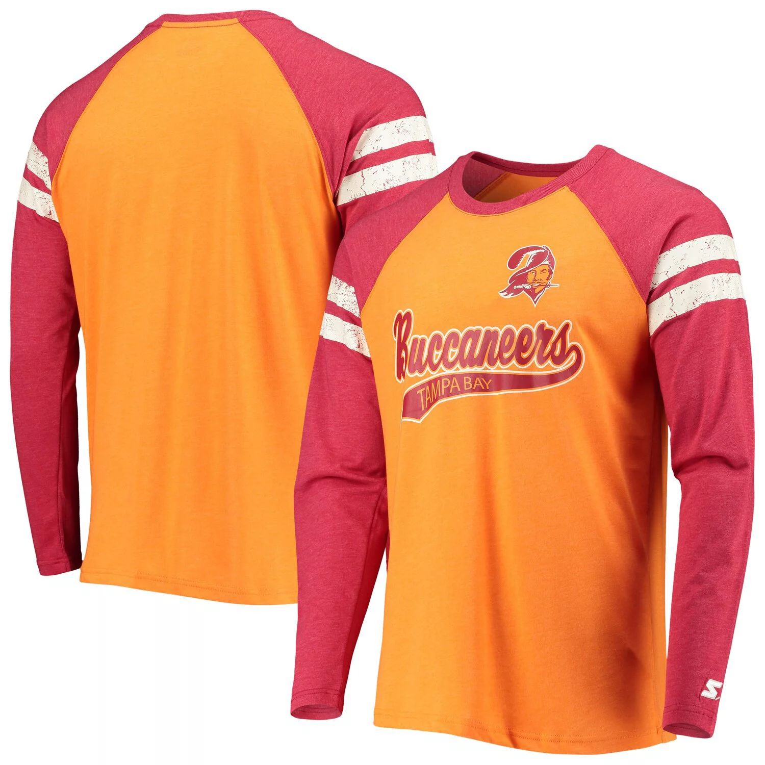 Мужская оранжево-красная футболка Tri-Blend с длинными рукавами Tampa Bay Buccaneers Throwback League реглан Starter