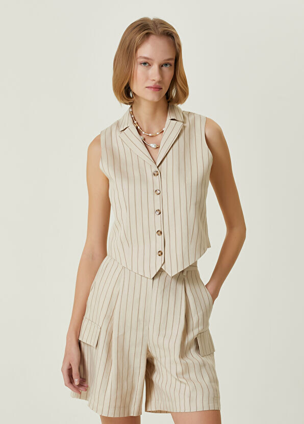 

Полосатый льняной жилет Beymen Collection, бежевый