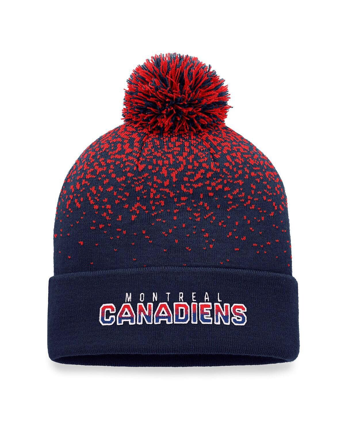 

Мужская фирменная темно-синяя вязаная шапка Montreal Canadiens Iconic с градиентными манжетами и помпоном Fanatics