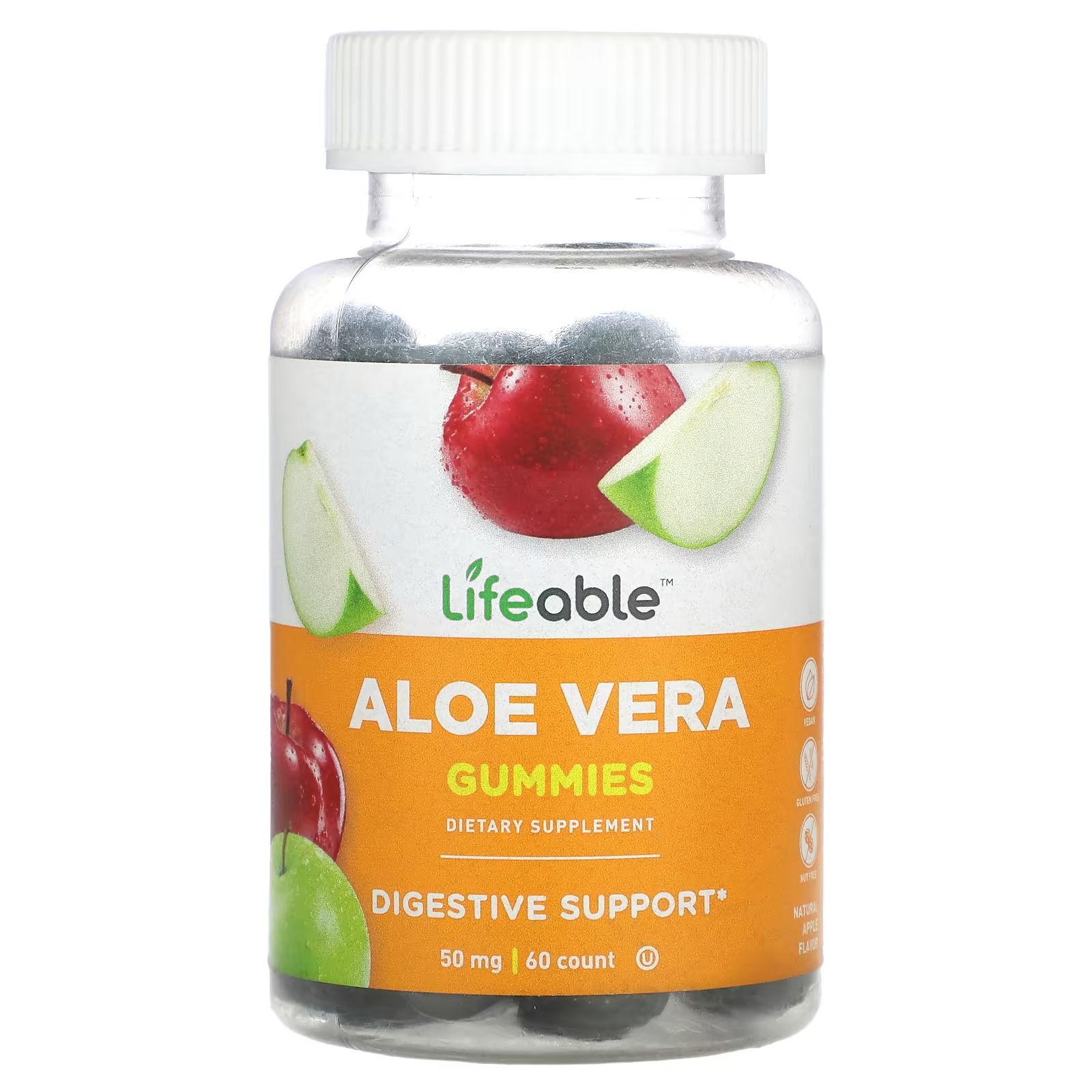 Пищевая добавка Lifeable Aloe Vera Gummies Natural Apple, 60 жевательных таблеток пищевая добавка rejuvicare biotin gummies raspberry 60 жевательных таблеток