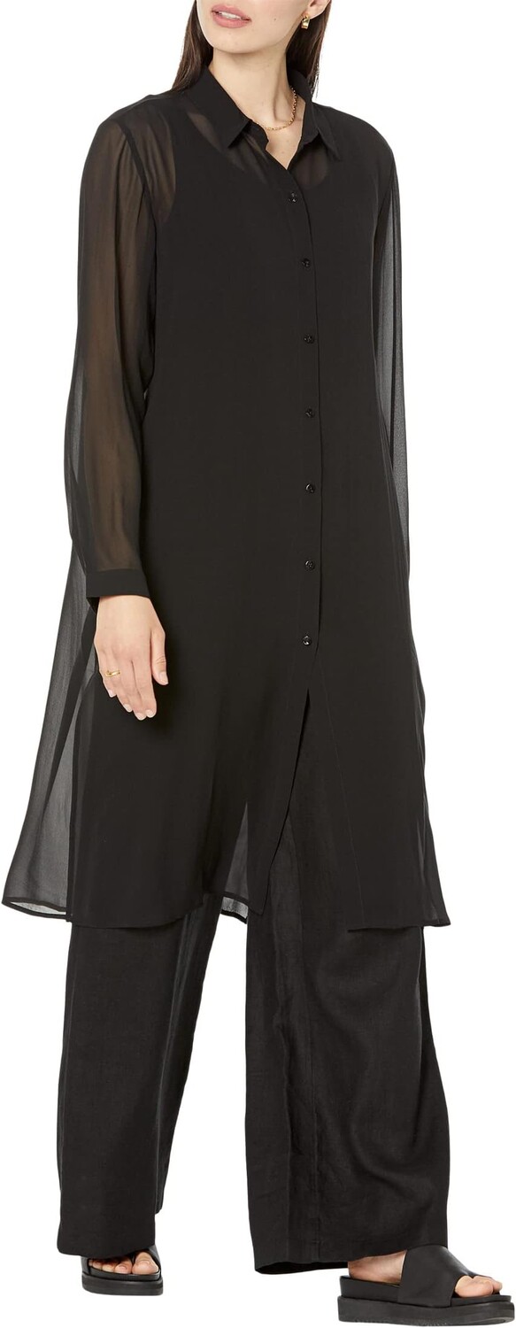 

Классическая рубашка длиной до икры с воротником Eileen Fisher, черный