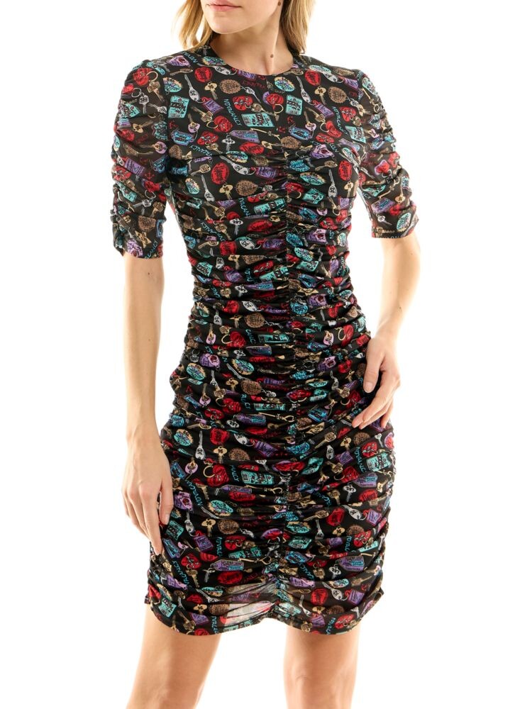

Платье-футляр со сборками и принтом Key Nicole Miller, цвет Black Multicolor