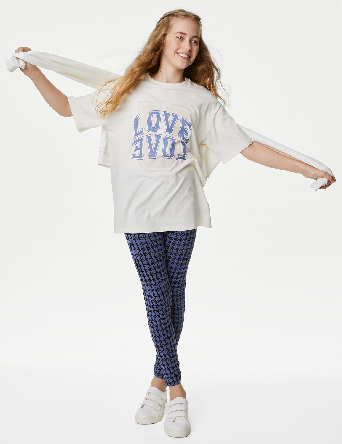 

Леггинсы с собачьим зубом из хлопка (6–16 лет) Marks & Spencer, синий микс