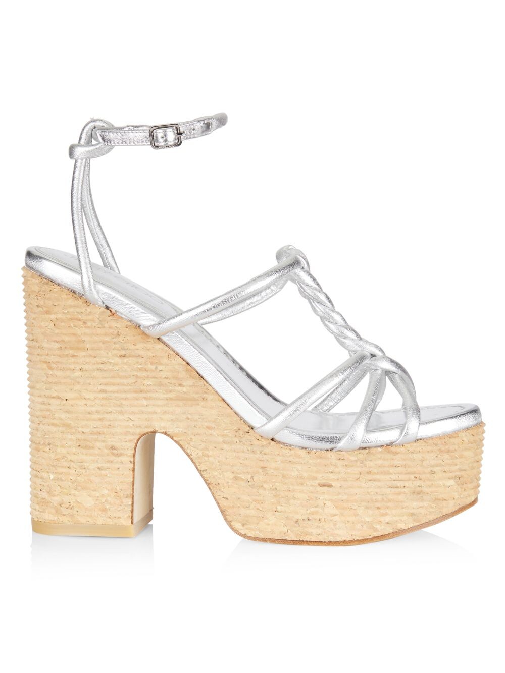 

Кожаные сандалии на танкетке Clare 130MM с эффектом металлик Jimmy Choo, серебряный
