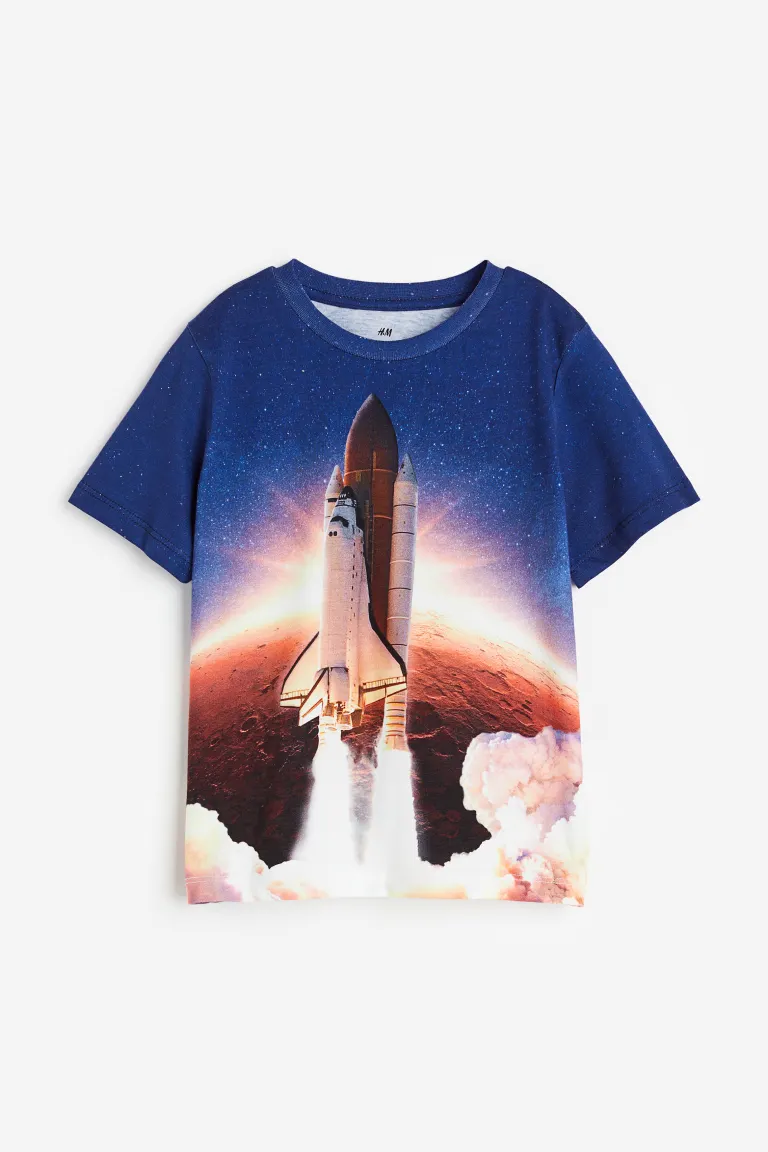 

Футболка из трикотажа с принтом H&M, синий