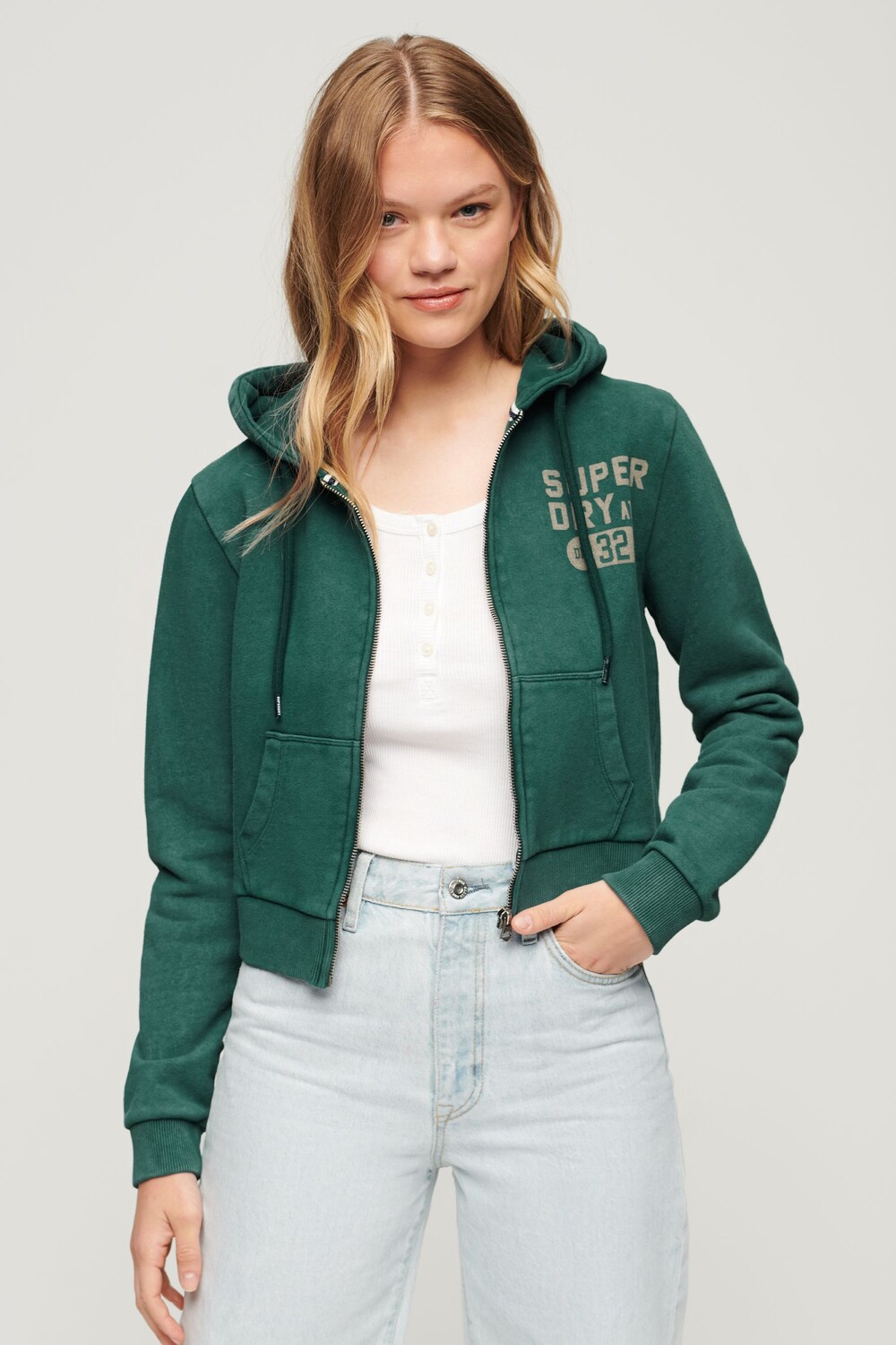 

Короткая толстовка на молнии Athletic Essential Superdry, зеленый