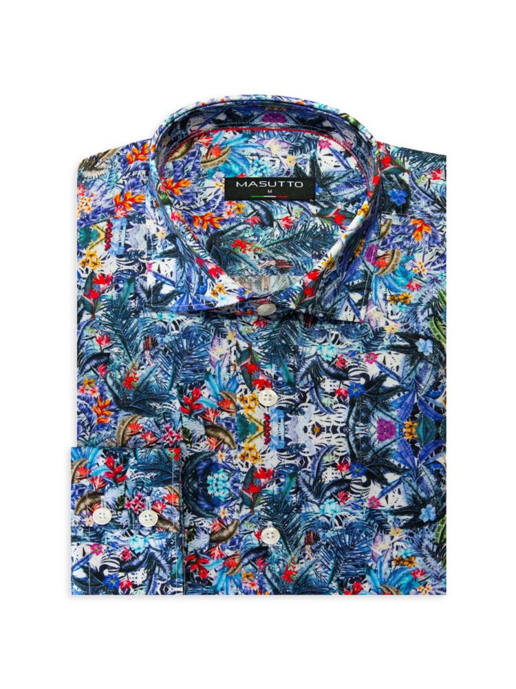 Классическая рубашка Maldini с тропическим цветочным принтом Masutto, цвет Blue Multi