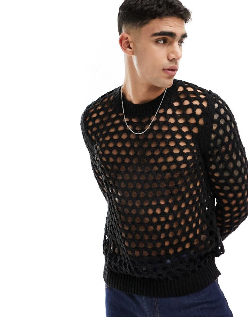 

Черный вязаный свитер открытой вязки ASOS DESIGN