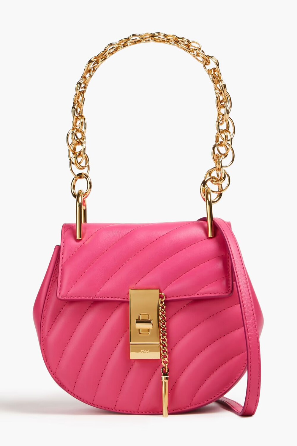 

Стеганая кожаная сумка через плечо Chloé, фуксия