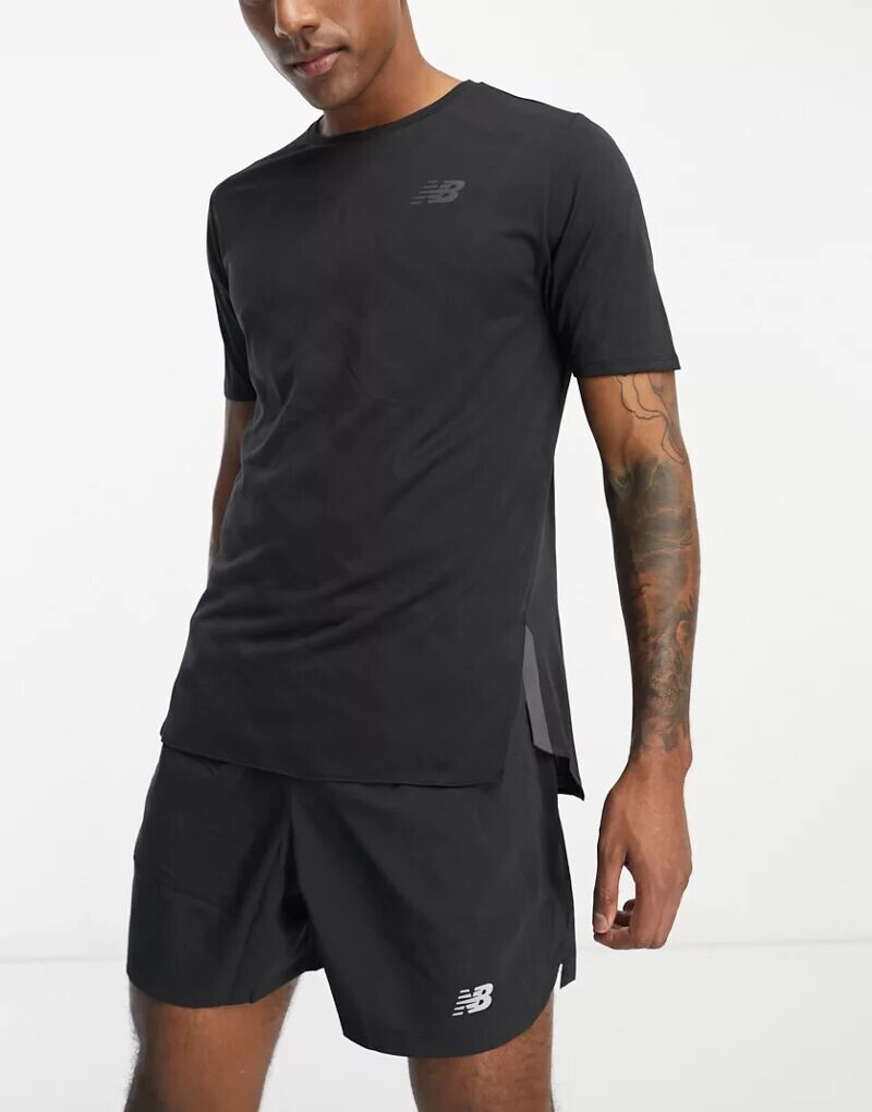 

Черная жаккардовая футболка с короткими рукавами New Balance Q Speed