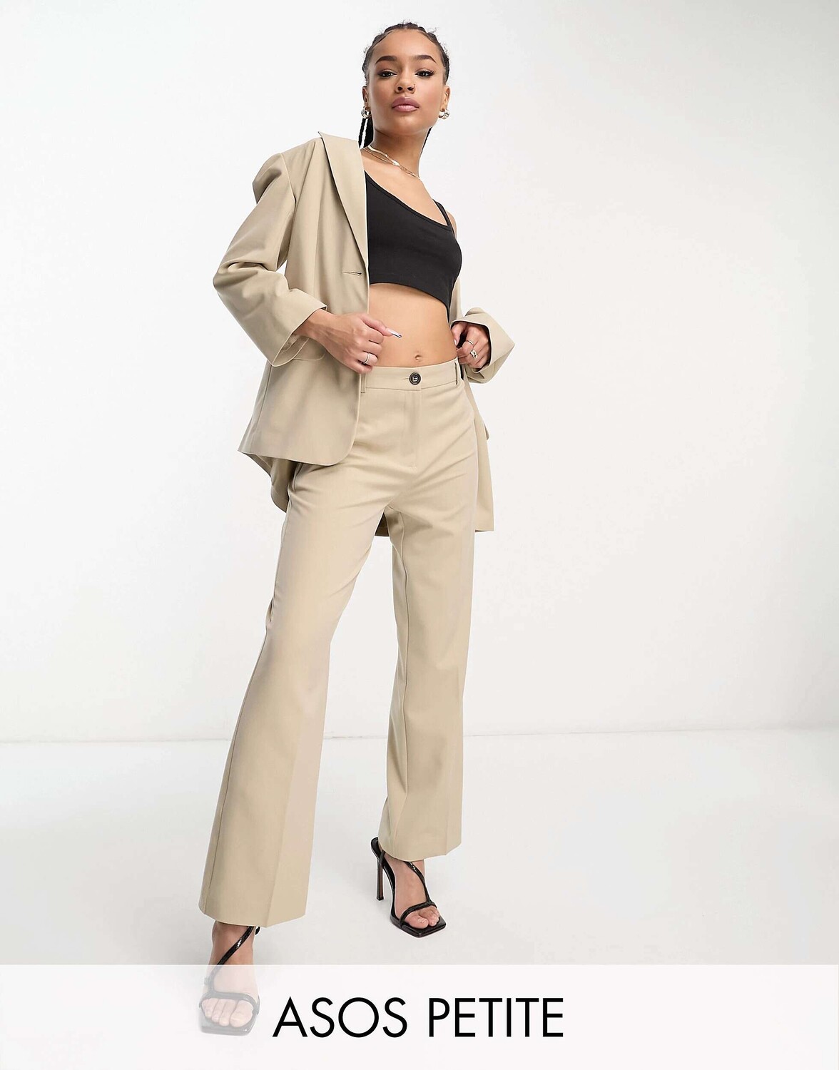 

Узкие прямые костюмные брюки нейтрального цвета ASOS Petite Mix & Match