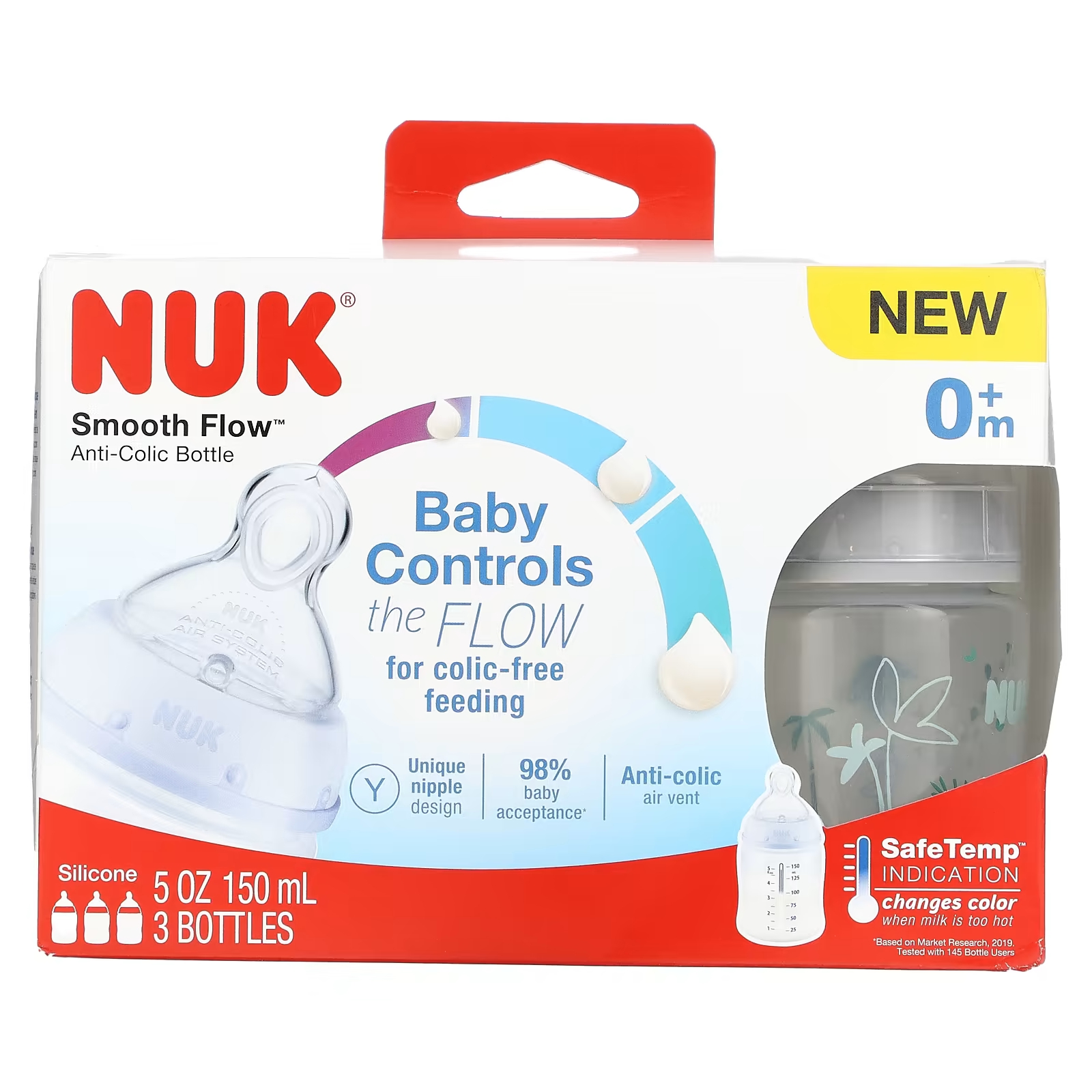 Бутылочка NUK Smooth Flow антиколиковая от 0 месяцев, 3 бутылочки по 150мл набор бутылочек nuk smooth flow для новорожденных с антиколиковой бутылочкой от 0 месяцев 11 предметов