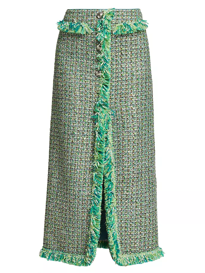 Твидовая длинная юбка с бахромой Giambattista Valli, зеленый