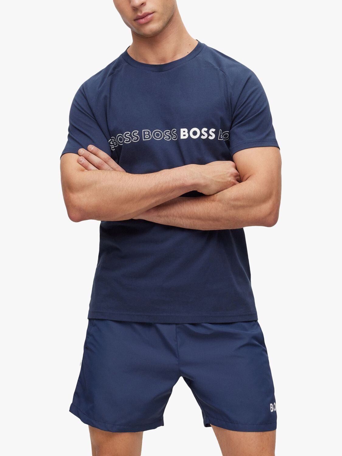 

BOSS Slim Fit Футболка с повторяющимся логотипом, Темно-синяя, Синий