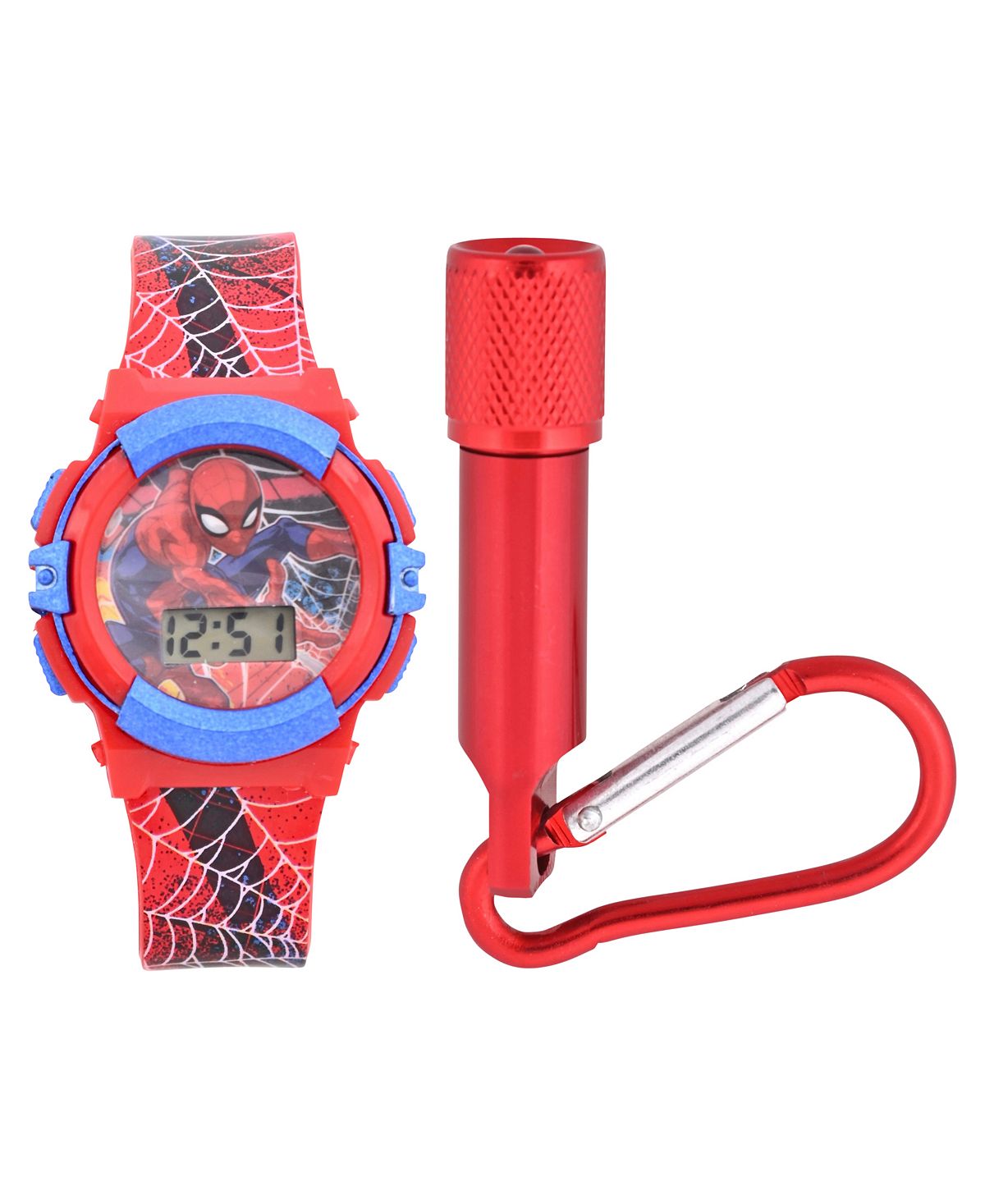 Детские часы Marvel Spiderman с красным силиконовым ремешком и фонариком, 39 мм, набор Accutime часы детские accutime watch с проектором