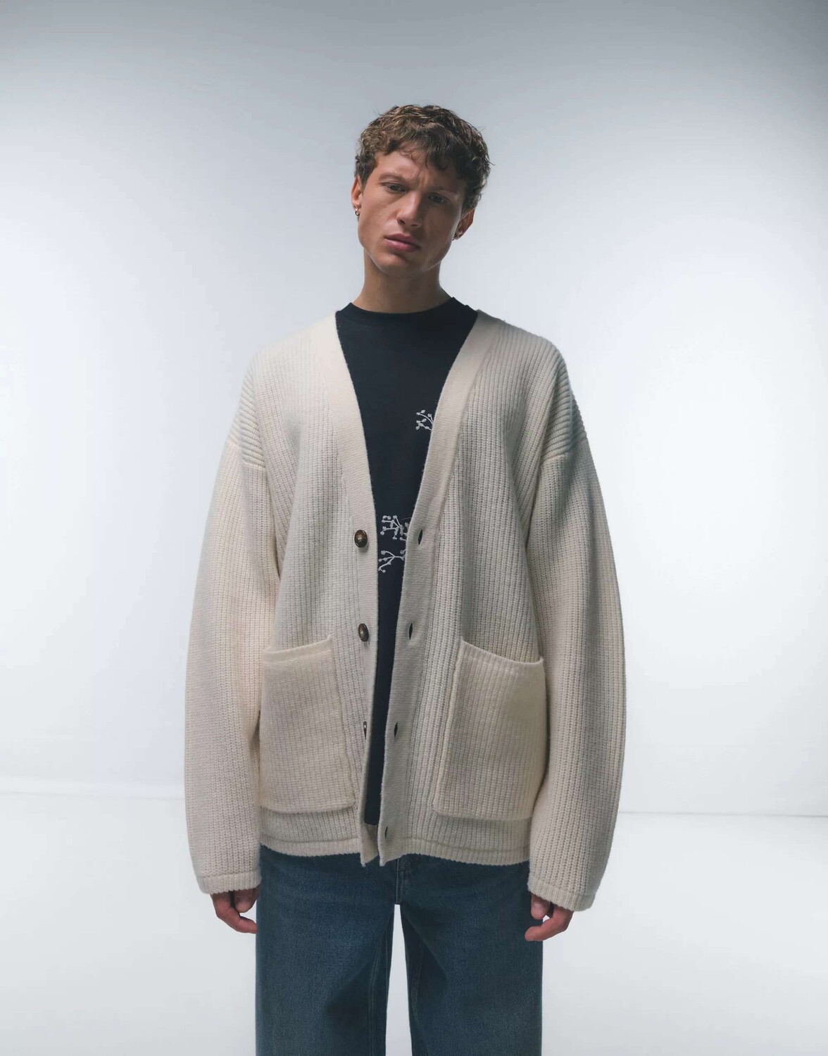 

Длинный кардиган Topman из овечьей шерсти цвета экрю