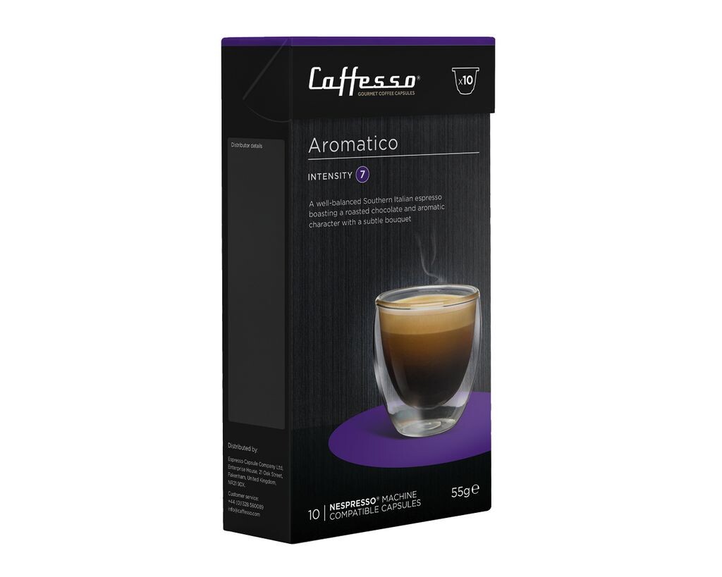 

Caffesso Aromatico Набор из 10–100% кофейных капсул, совместимых с кофемашинами Nespresso, DeLonghi и Krups.