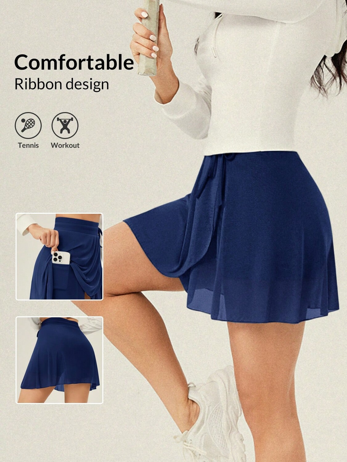 

SHEIN VARSITY Спортивная теннисная базовая сетка с поясом и юбкой, темно-синий