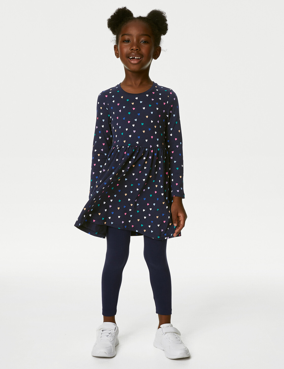 

Платье с сердечками из чистого хлопка (2–8 лет) Marks & Spencer, темно-синий