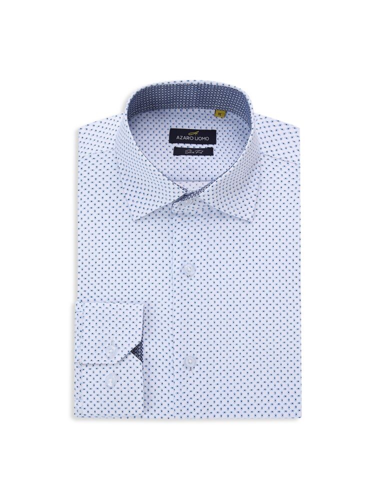 

Рубашка приталенного кроя с геометрическим рисунком Azaro Uomo, цвет White Blue