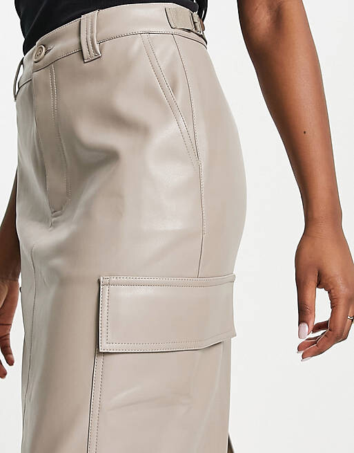 

Юбка миди карго из искусственной кожи ASOS DESIGN
