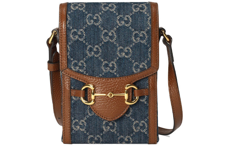 

Сумка GUCCI Unisex Denim 1955 Old Flower Logo на одно плечо, синий/коричневый
