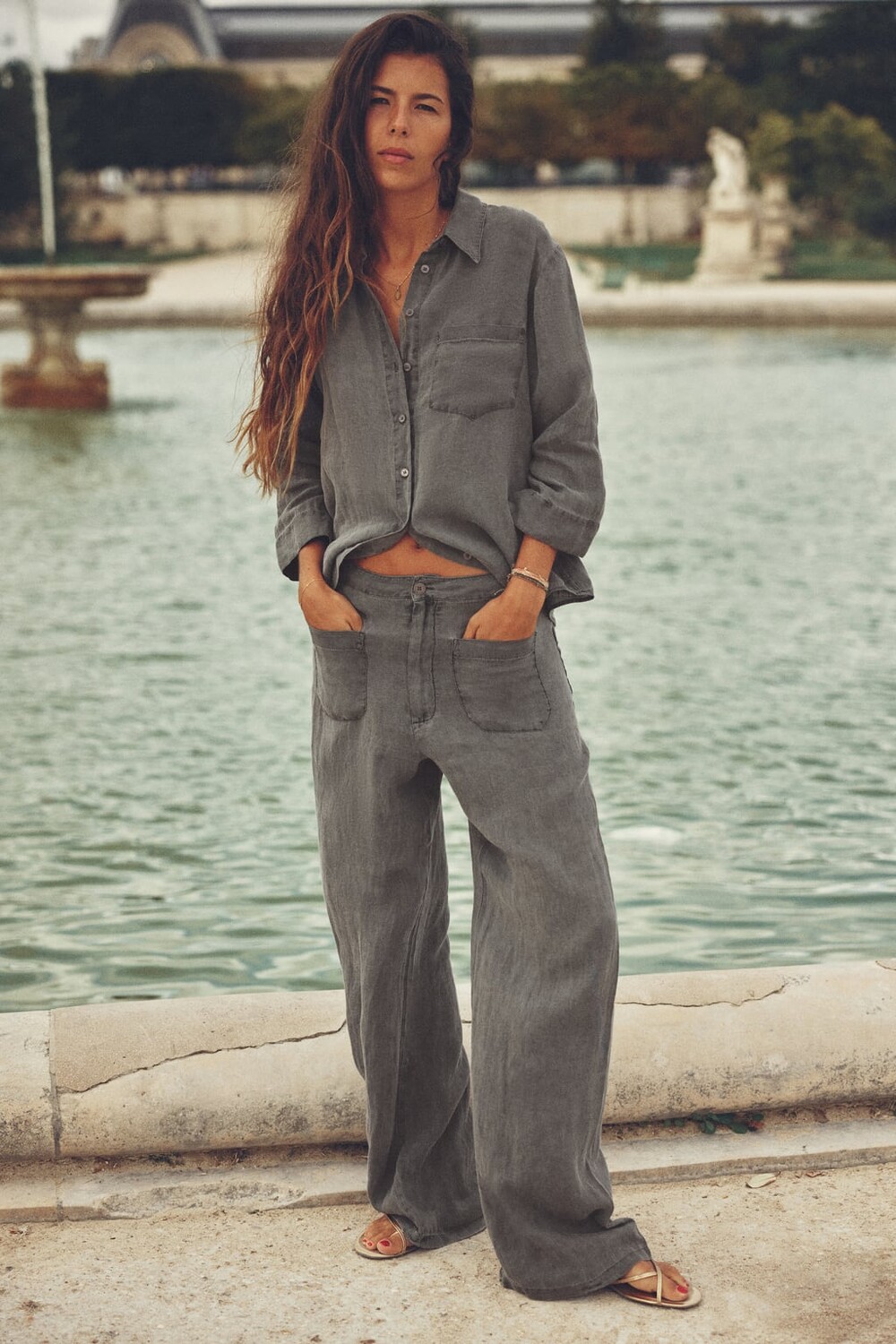 

Льняные брюки ZARA, серый