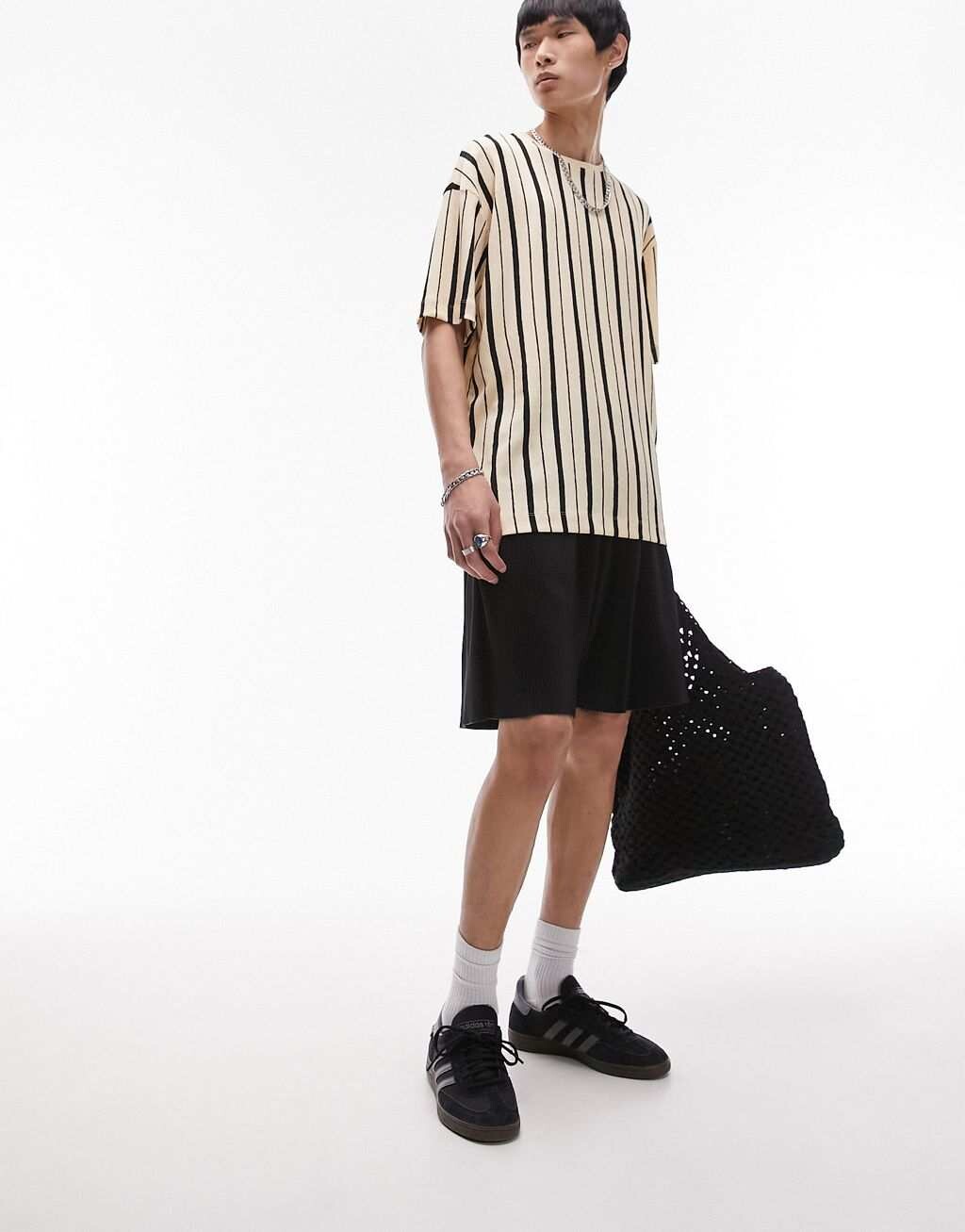 

Бежевая футболка оверсайз с вертикальной фактурной полоской Topman, Бежевый