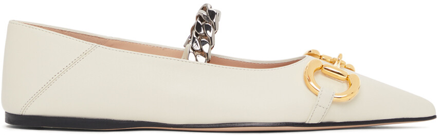 

Белые балетки Horsebit Gucci