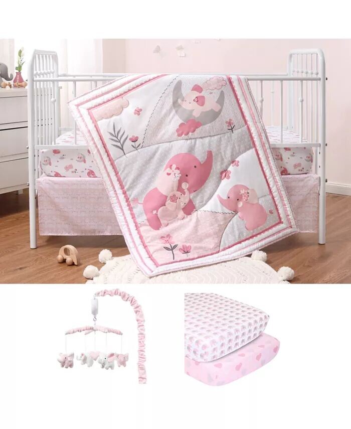 

Комплект постельного белья для детской кроватки Pink Elephant из 6 предметов, одеяло, простыни для кроватки, юбка для кроватки и мобильный телефон The Peanutshell, мультиколор