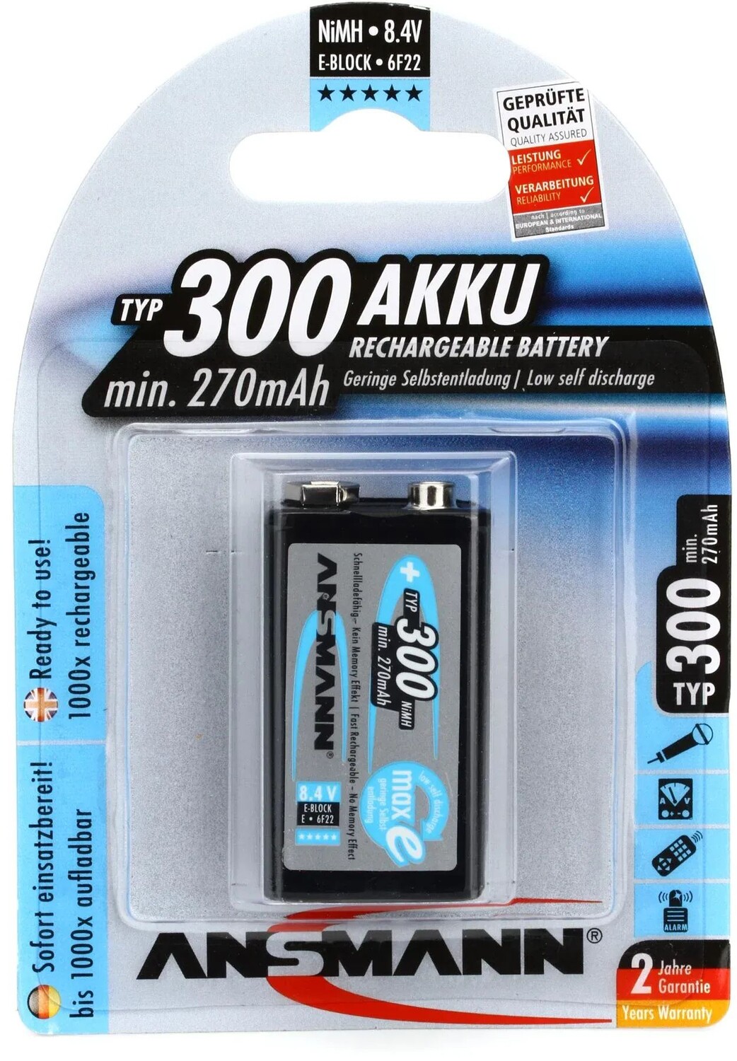

Аккумуляторная батарея Ansmann 9 В 300 мАч (каждая)