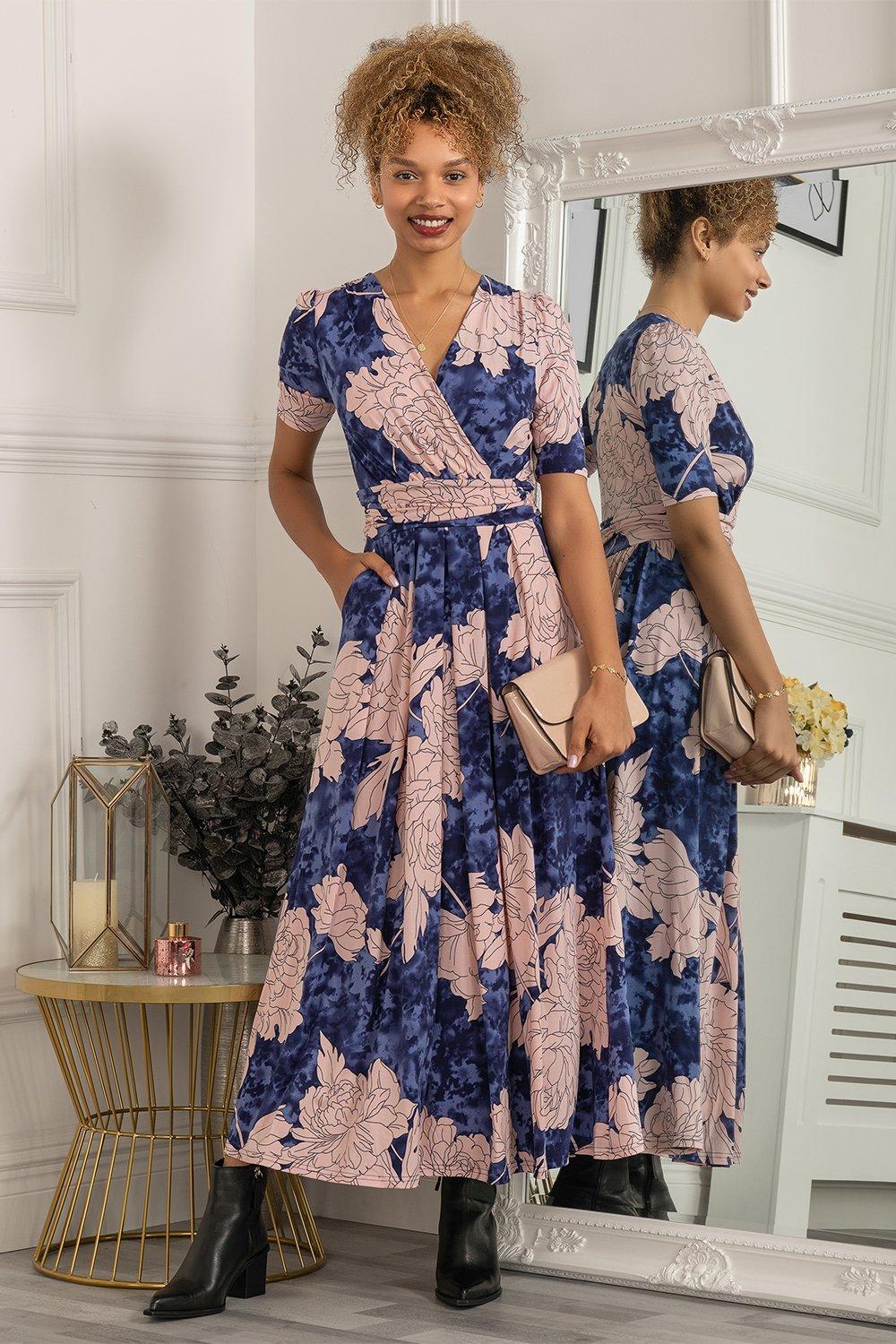 Трикотажное платье макси Evita с цветочным принтом Jolie Moi, синий