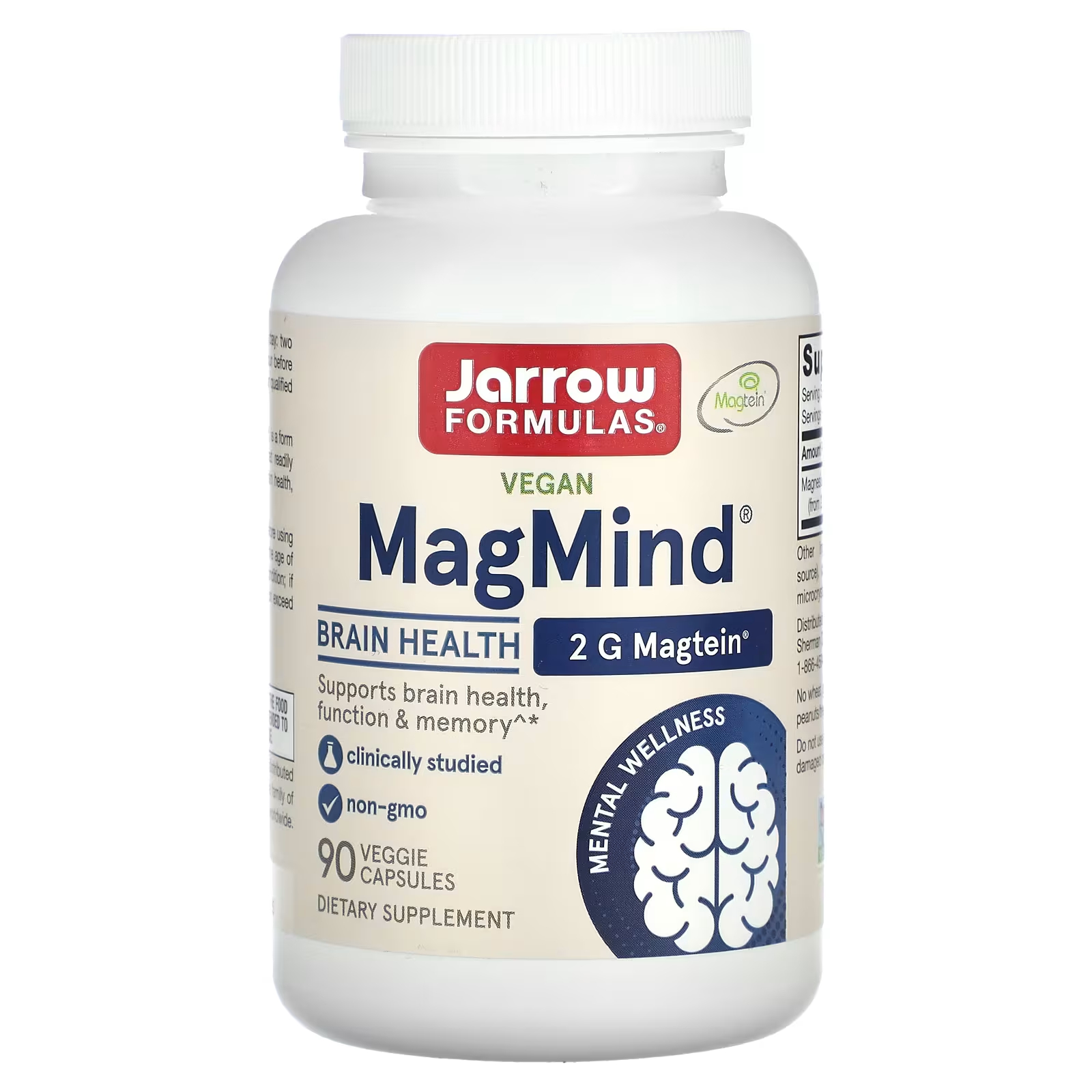 Пищевая добавка Jarrow Formulas Vegan MagMind Brain Health, 90 капсул пищевая добавка jarrow formulas vegan mmethyl b 12 вишня 90 жевательных таблеток