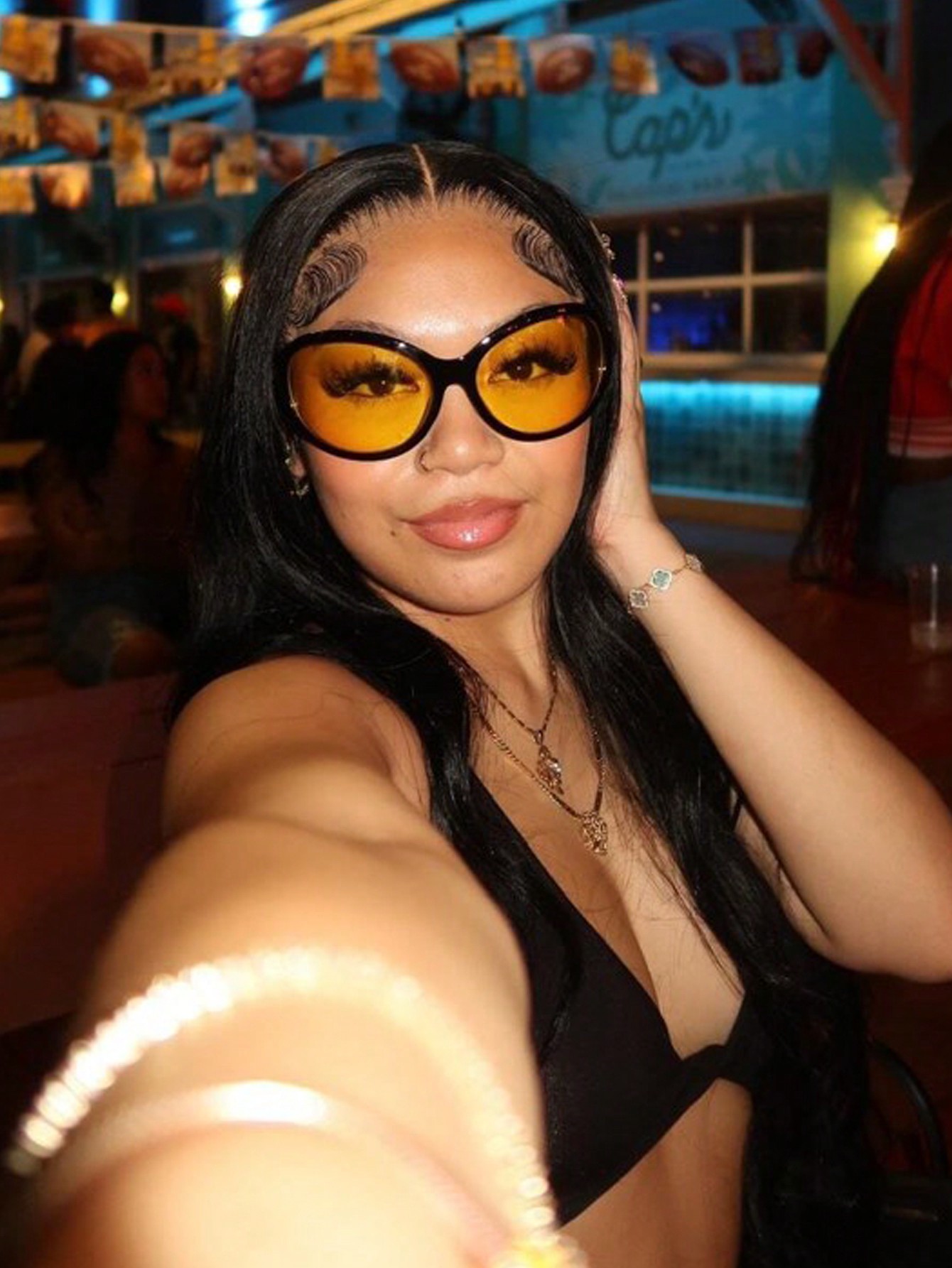 1шт. Большие солнцезащитные очки в круглой оправе с черной оправой и желтыми линзами