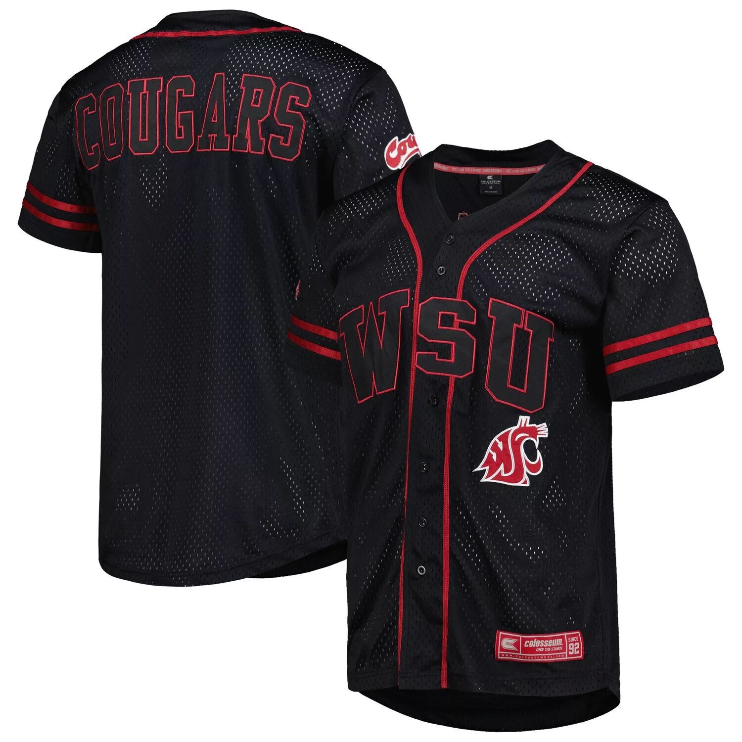 

Мужская бейсбольная майка на пуговицах Colosseum Black Washington State Cougars Free Spirited Mesh