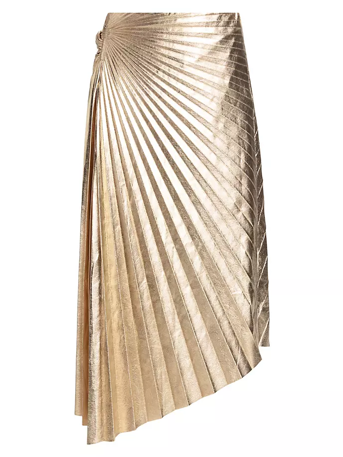 Плиссированная асимметричная юбка Tori из искусственной кожи A.L.C., цвет pale gold