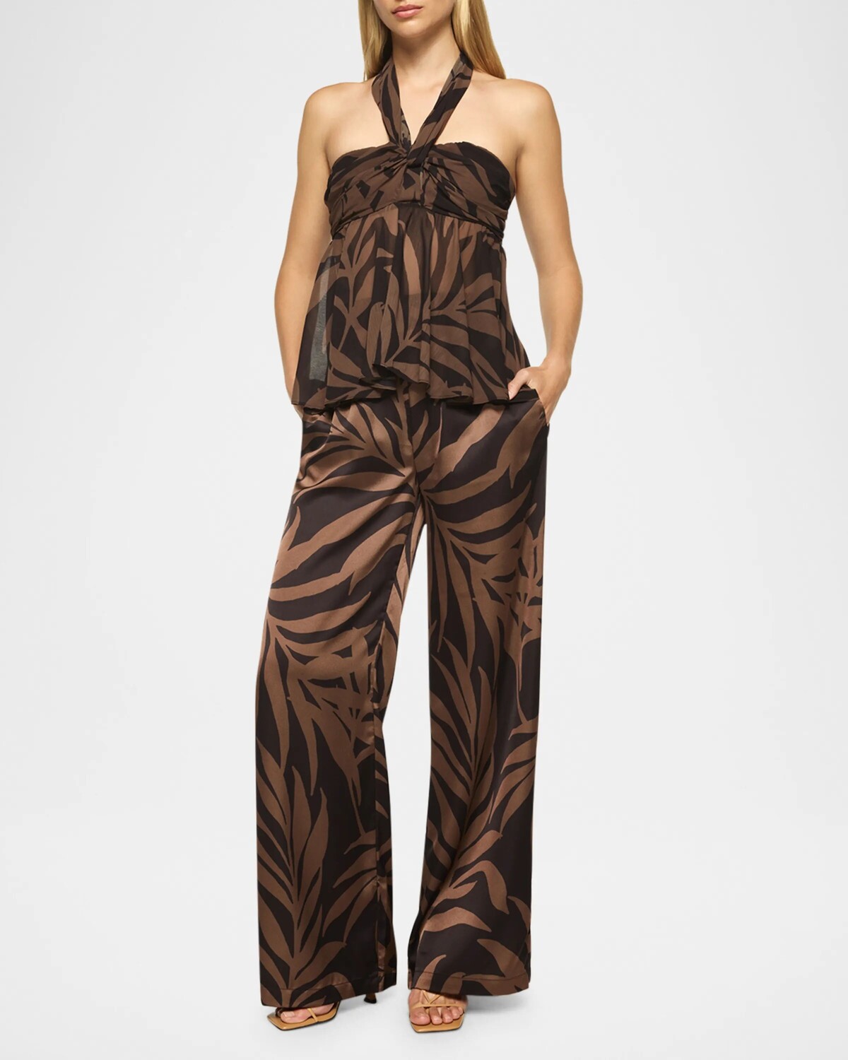 

Атласные широкие брюки Reshma Misa Los Angeles, цвет Palm Frond Satin