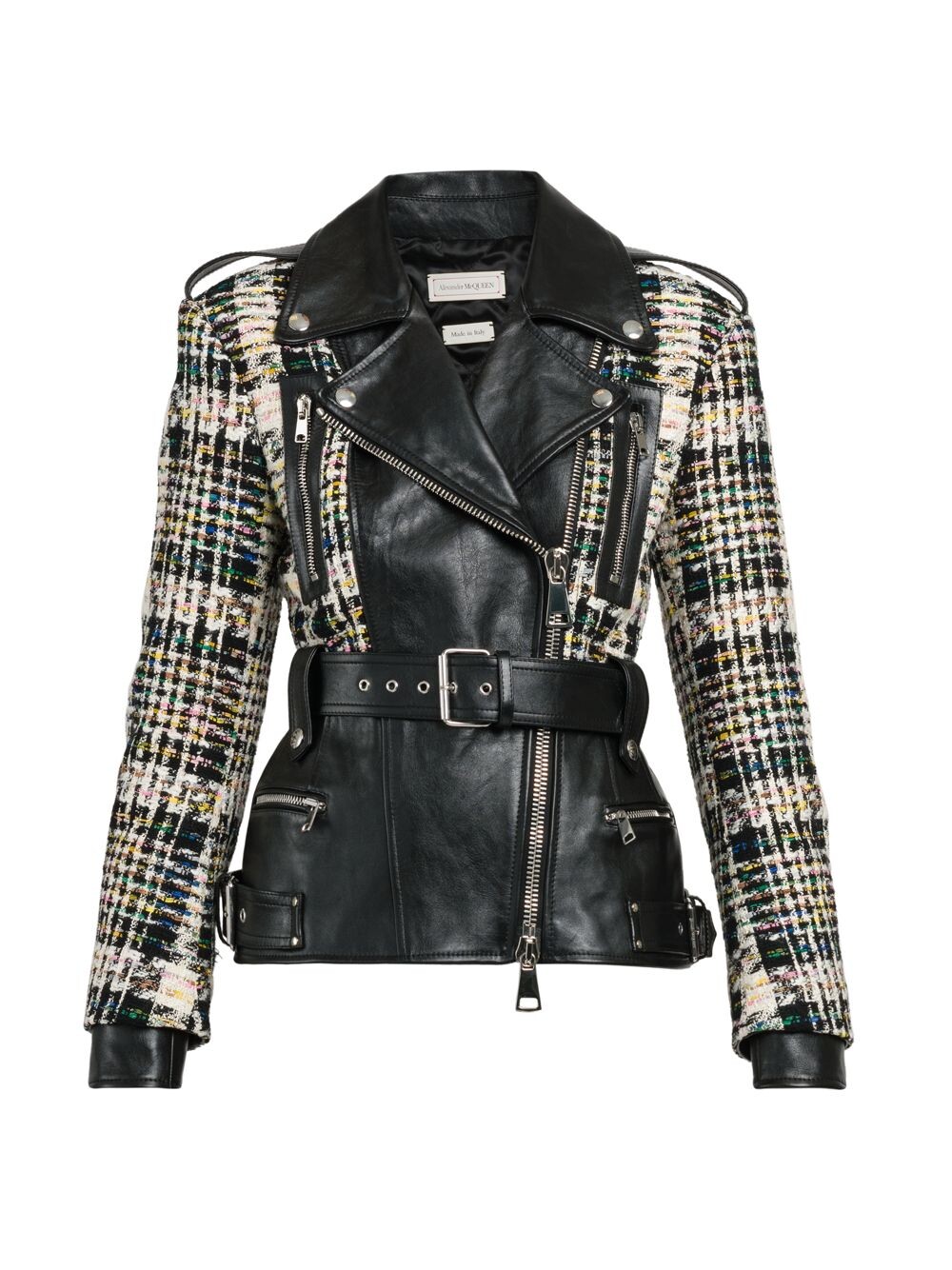 

Байкерская куртка из кожи и твида Alexander McQueen, черный