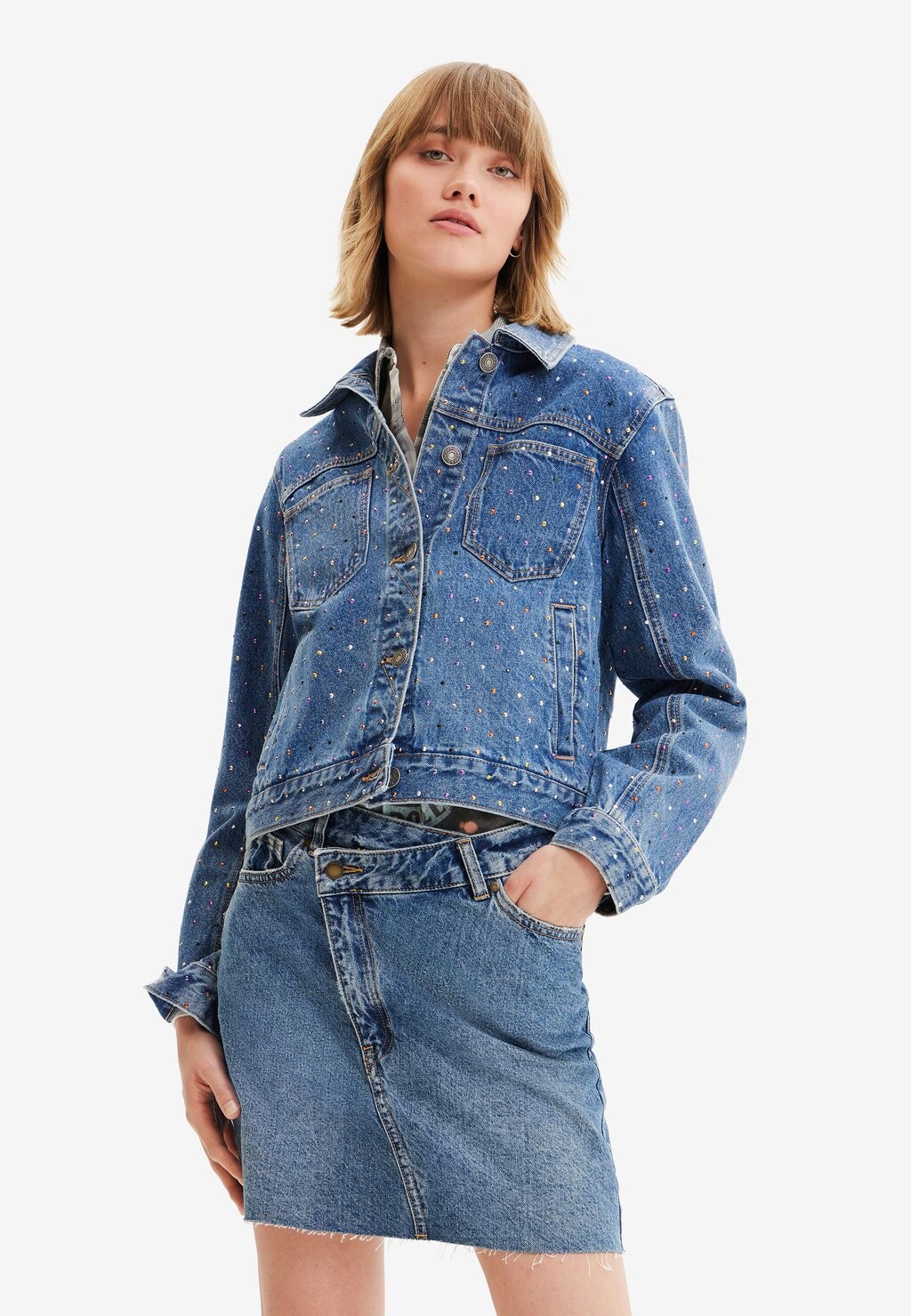 

Джинсовая куртка Desigual TRUCKER DENIM с шипами, цвет denim medium light