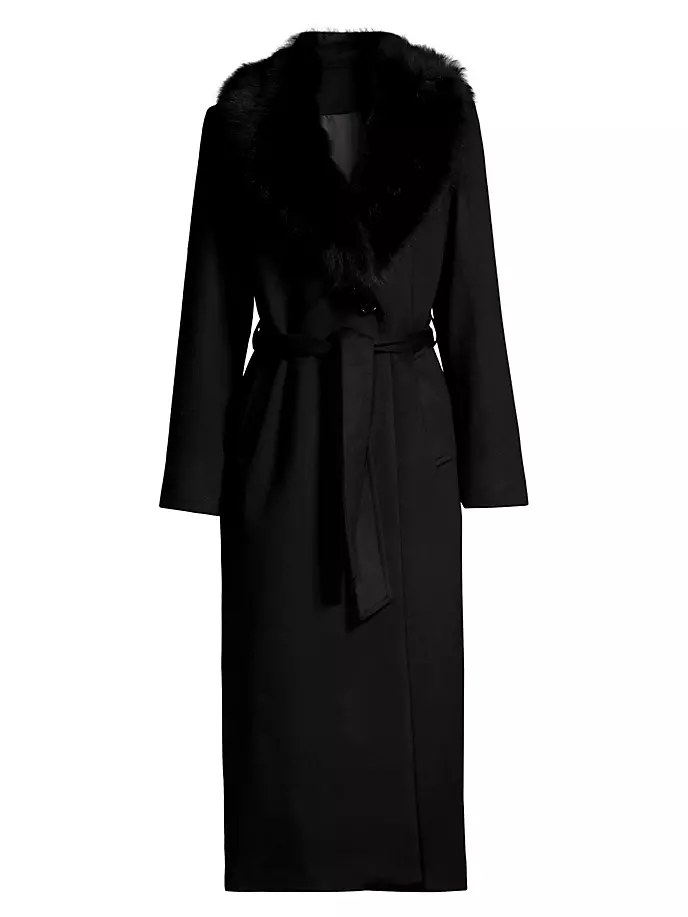 

Длинное пальто из овчины с поясом и запахом Sofia Cashmere, черный