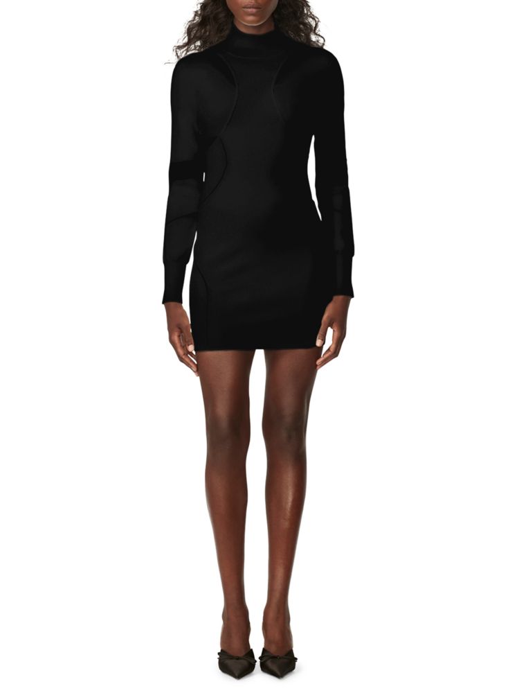 Прозрачное облегающее мини-платье интарсии Herve Leger, черный