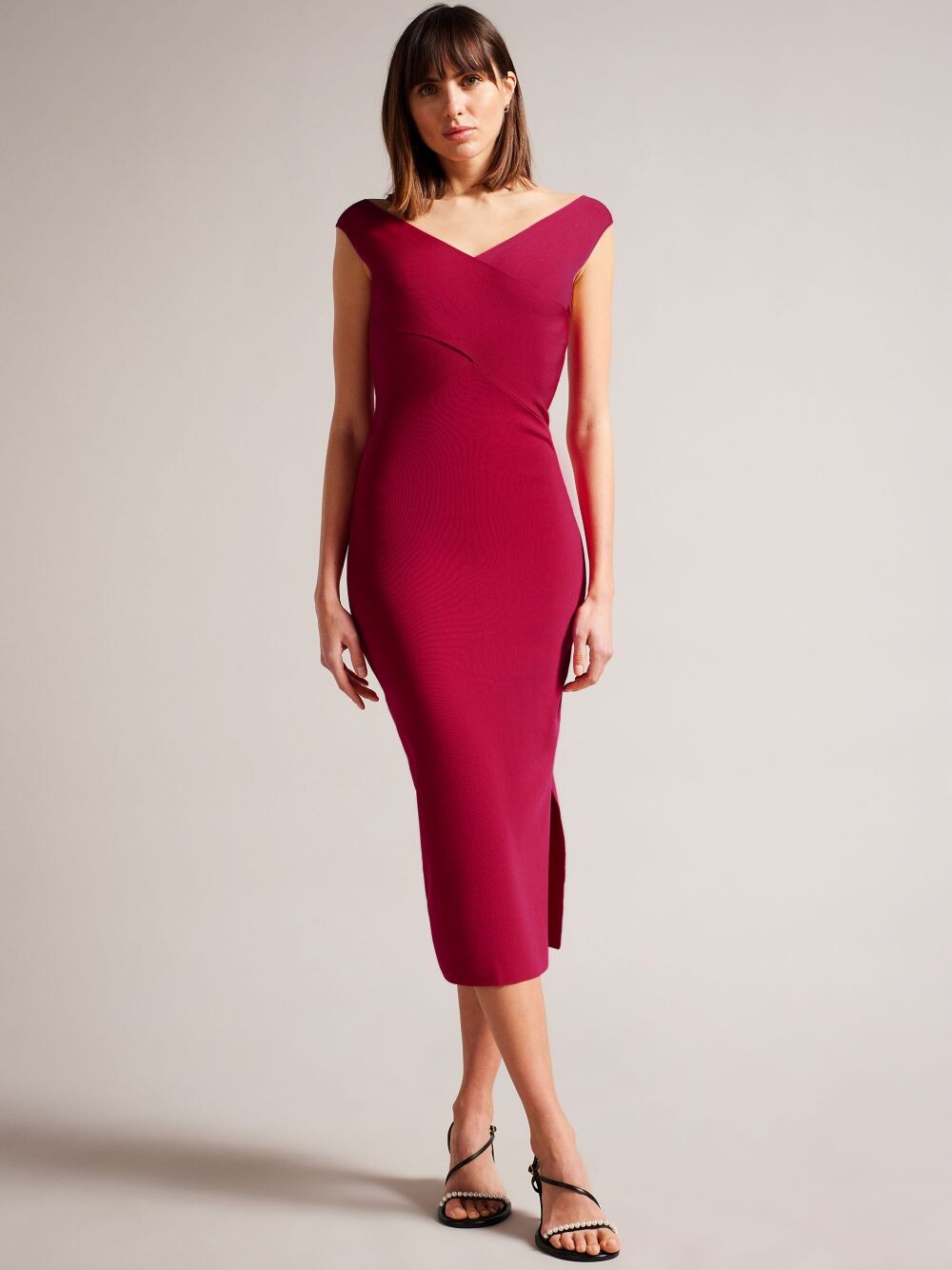 

Облегающее платье миди Ted Baker Mikella, ярко-розовое, Розовый