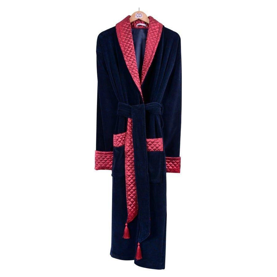 цена Длинный бархатный курточный халат Mayfair Bown of London, темно-синий